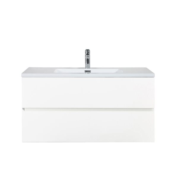 Meuble-lavabo mural Sadie par GEF 40 po blanc avec dessus en polymarbre blanc et évier simple