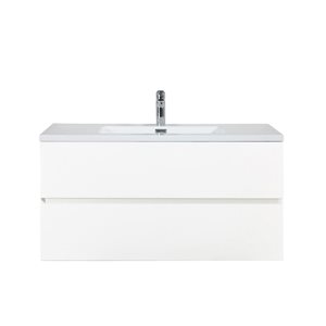 Meuble-lavabo mural Sadie par GEF 40 po blanc avec dessus en polymarbre blanc et évier simple