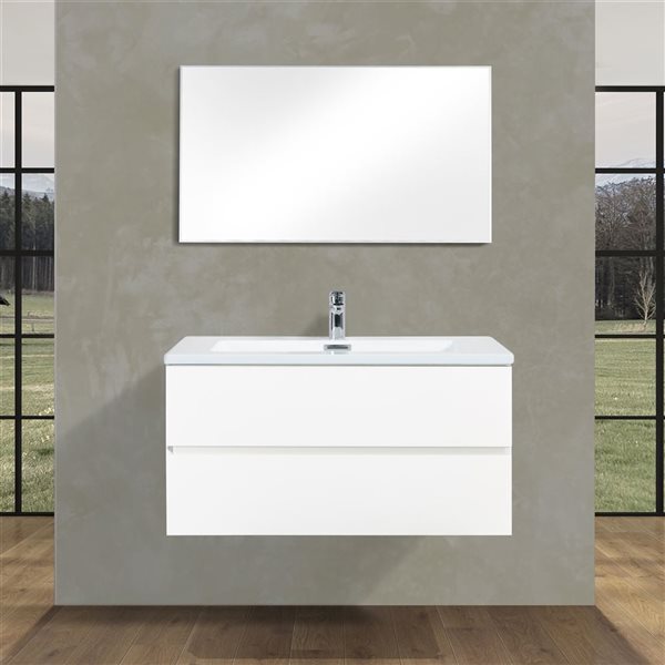 GEF Sadie 40-in White Wall Mount Vanity with White Polymarble Top Single Sink