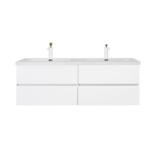 GEF Sadie 60-in White Wall Mount Vanity with White Polymarble Top Double Sink