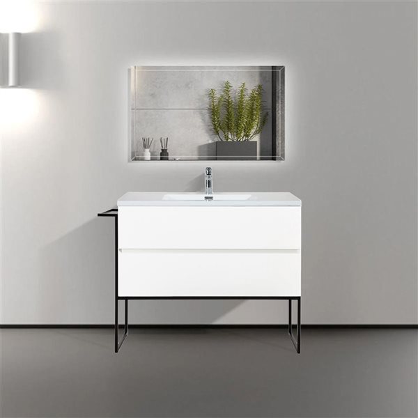 GEF Sadie 40-in White Wall Mount Vanity with White Polymarble Top Single Sink with Metal Frame