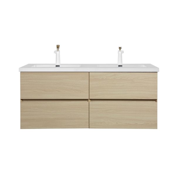 Meuble-lavabo mural Sadie par GEF 60 po blé avec dessus en polymarbre blanc et évier double