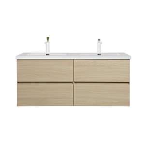 GEF Sadie 60-in Wheat Wall Mount Vanity with White Polymarble Top Double Sink