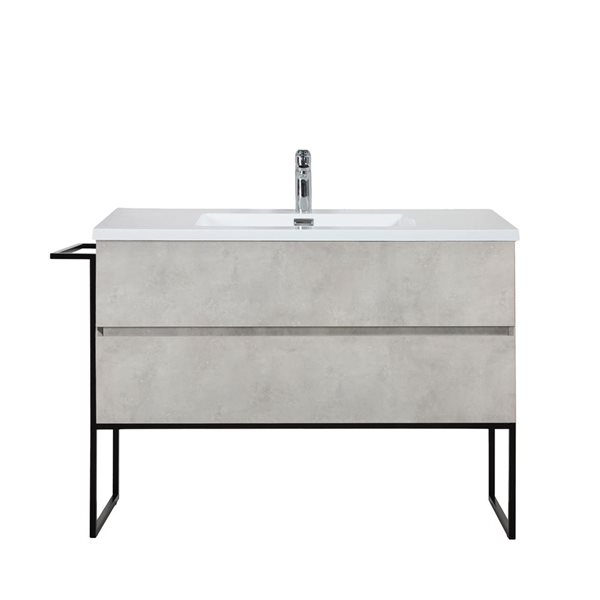 Meuble-lavabo mural Sadie par GEF 48 po gris avec dessus en polymarbre blanc et évier simple et cadre en métal - KD