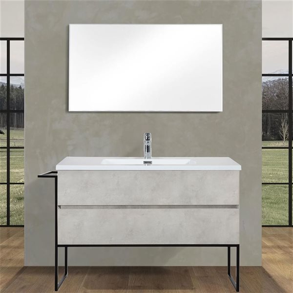 GEF Sadie 48-in Grey Wall Mount Vanity with White Polymarble Top Single Sink with Metal Frame - KD