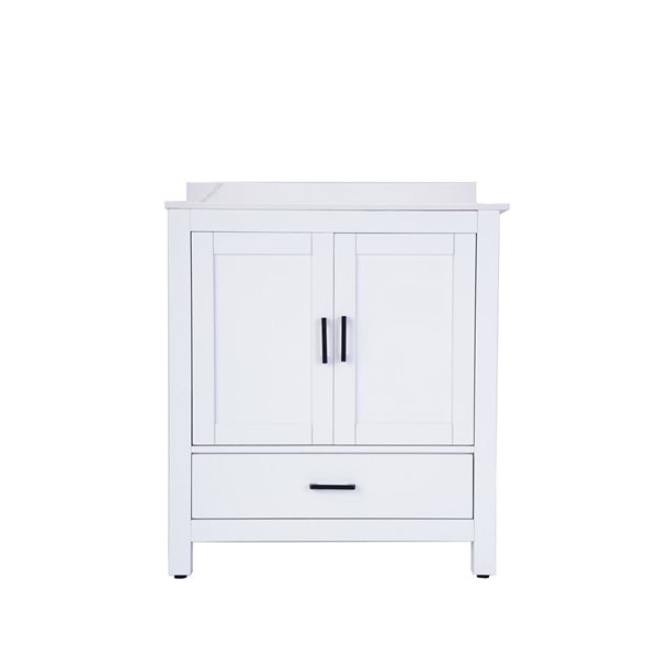 Meuble-lavabo autoportant Willow par GEF 30 po blanc avec évier simple en marbre de Calcutta d'ingénierie - KD