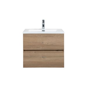 GEF Sadie 24-in Rough Oak Wall Mount Vanity with White Polymarble Top Single Sink - KD