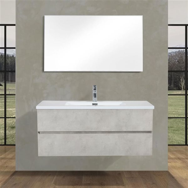 Meuble-lavabo mural Sadie par GEF 48 po gris avec dessus en polymarbre blanc et évier simple