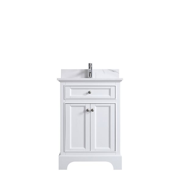 Meuble-lavabo autoportant Milanew par GEF 24 po blanc avec évier simple en marbre Calcutta d'ingénierie - KD