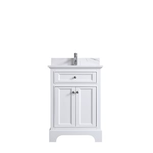 Meuble-lavabo autoportant Milanew par GEF 24 po blanc avec évier simple en marbre Calcutta d'ingénierie - KD