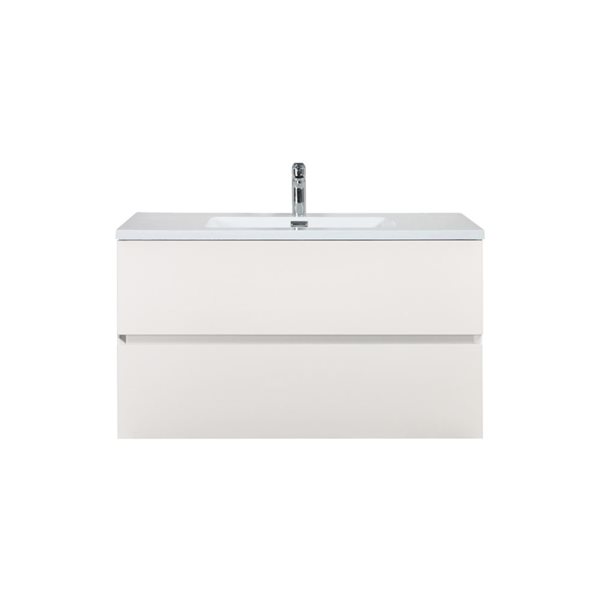 Meuble-lavabo mural Sadie par GEF 36 po blanc avec dessus en polymarbre blanc et évier simple - KD