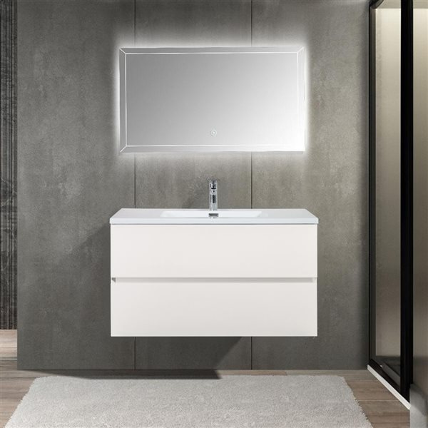 GEF Sadie 36-in White Wall Mount Vanity with White Polymarble Top Single Sink - KD