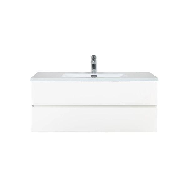 Meuble-lavabo mural Sadie par GEF 48 po blanc avec dessus en polymarbre blanc et évier simple