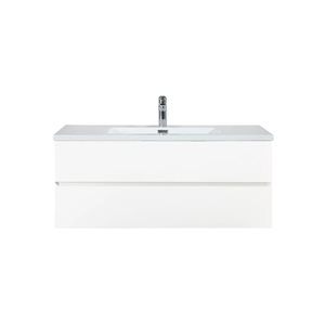 Meuble-lavabo mural Sadie par GEF 48 po blanc avec dessus en polymarbre blanc et évier simple