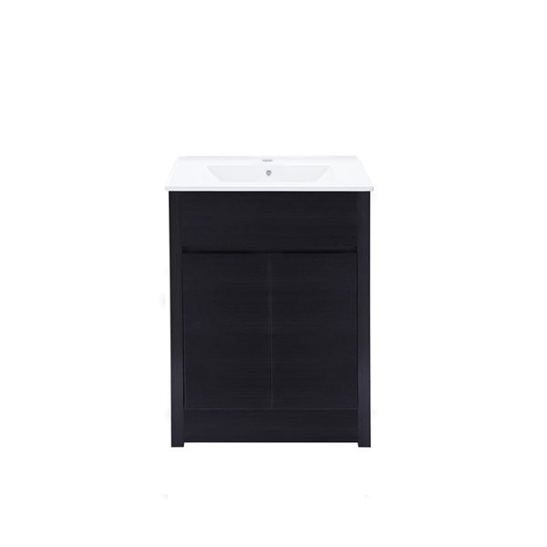 Meuble-lavabo autoportant Luna par GEF 24 po brun foncé avec évier simple avec dessus en céramique blanche - KD