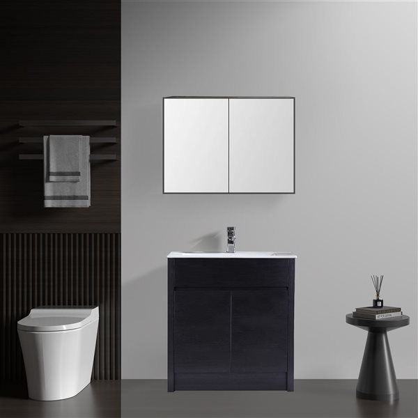 GEF Luna 30-in Dark Brown Freestanding Vanity with White Ceramic Top Single Sink - KD