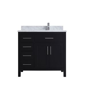 Meuble-lavabo autoportant Chester par GEF 36 po noir avec évier simple en marbre Carrera et évier simple