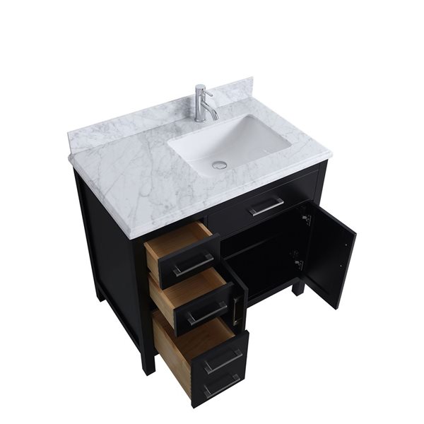 Meuble-lavabo autoportant Chester par GEF 36 po noir avec évier simple en marbre Carrera et évier simple