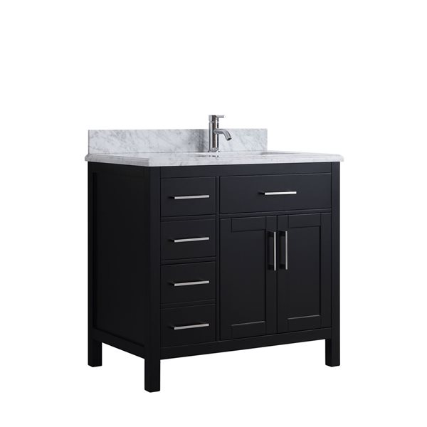 Meuble-lavabo autoportant Chester par GEF 36 po noir avec évier simple en marbre Carrera et évier simple