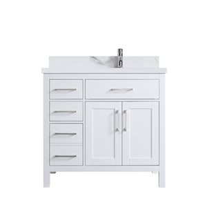 Meuble-lavabo autoportant Chester par GEF 36 po blanc avec évier simple en marbre de Calcutta d'ingénierie