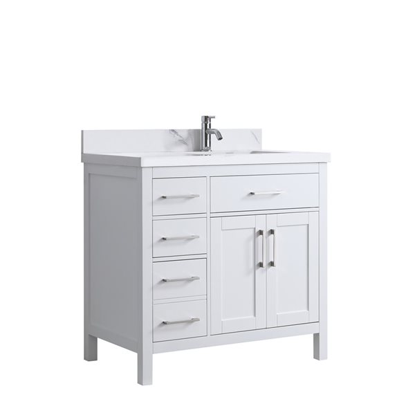 GEF GEF Chester 36-in White Freestanding Vanity with Engineered Calcutta Marble Top Single Sink