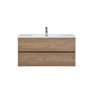 Meuble-lavabo mural Sadie par GEF 40 po chêne brut avec dessus en polymarbre blanc et évier simple - KD