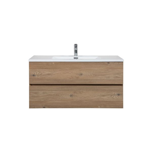 GEF Sadie 40-in Rough Oak Wall Mount Vanity with White Polymarble Top Single Sink - KD