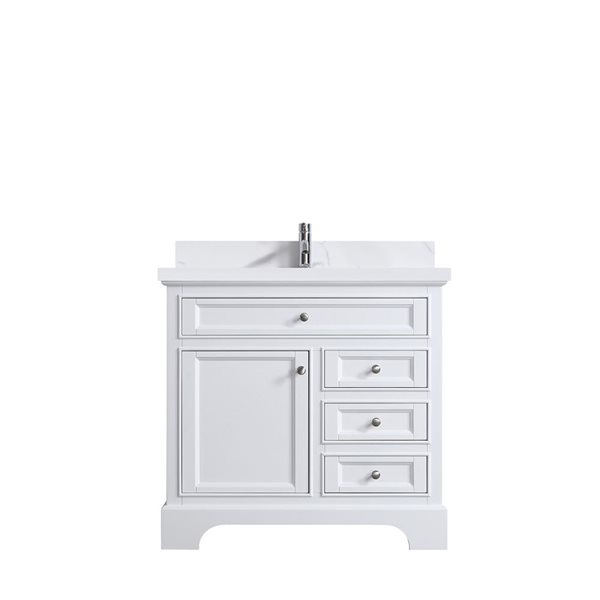 Meuble-lavabo autoportant Milanew par GEF 36 po blanc avec évier simple à dessus blanc neige