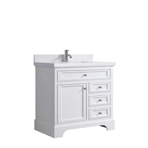 GEF Milanew 36-in White Freestanding Vanity with Snow White Top Single Sink