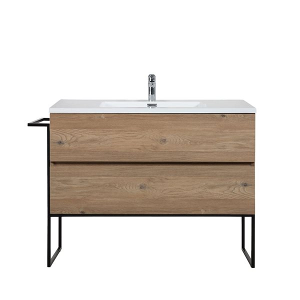 Meuble-lavabo mural Sadie par GEF 40 po chêne brut avec dessus en polymarbre blanc et évier simple et cadre en métal - KD