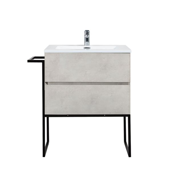 Meuble-lavabo mural Sadie par GEF 24 po gris avec dessus en polymarbre blanc et évier simple et cadre en métal - KD