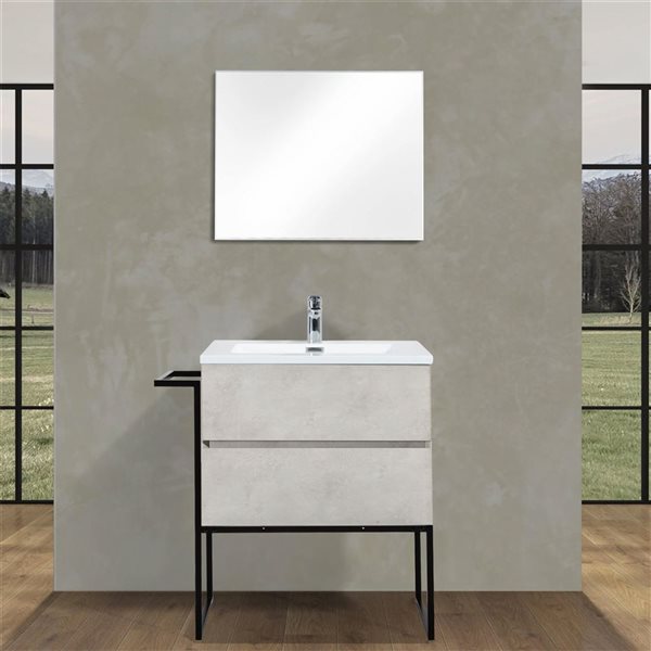 Meuble-lavabo mural Sadie par GEF 24 po gris avec dessus en polymarbre blanc et évier simple et cadre en métal - KD