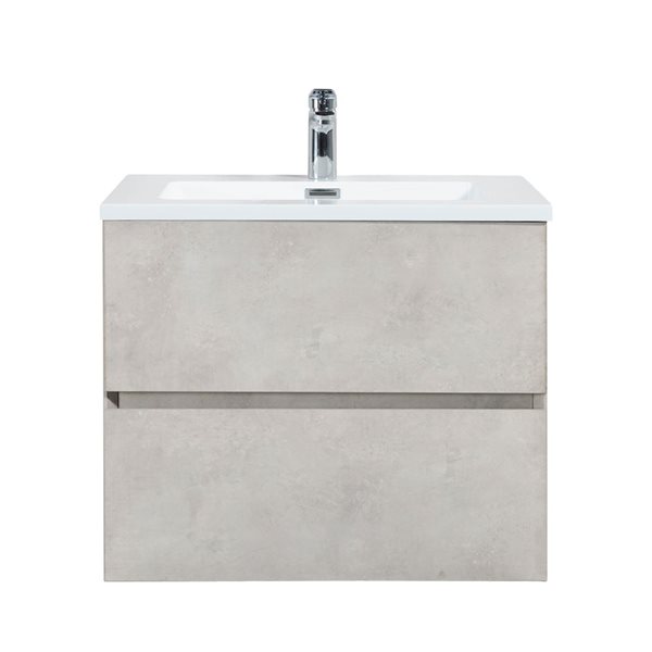 Meuble-lavabo mural Sadie par GEF 24 po gris avec dessus en polymarbre blanc et évier simple et cadre en métal - KD