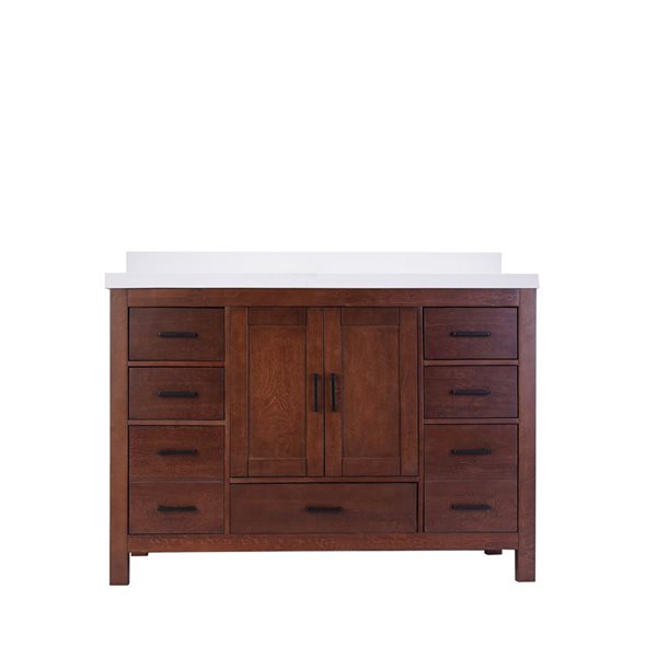 GEF Willow 48-in Aged Auburn Freestanding Vanity with White Quartz Top Single Sink