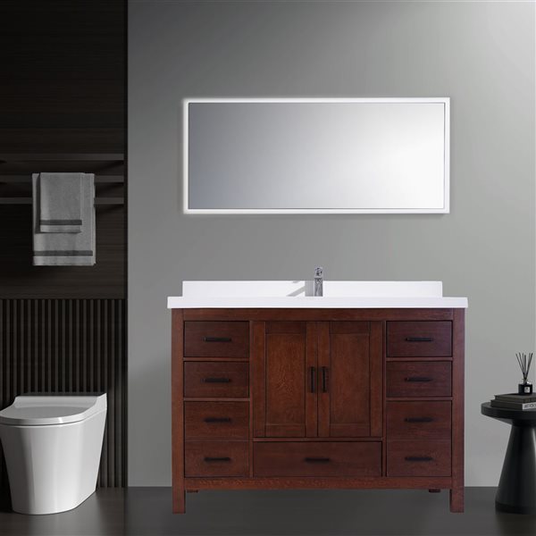 GEF Willow 48-in Aged Auburn Freestanding Vanity with White Quartz Top Single Sink