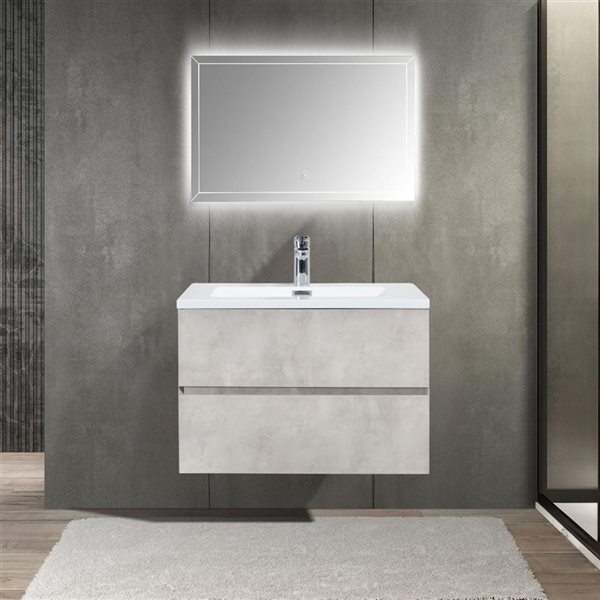 GEF Sadie 30-in Grey Wall Mount Vanity with White Polymarble Top Single Sink - KD