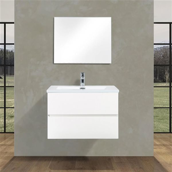 GEF Sadie 30-in White Wall Mount Vanity with White Polymarble Top Single Sink - KD