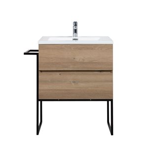 GEF Sadie 24-in Rough Oak Wall Mount Vanity with White Polymarble Top Single Sink with Metal Frame - KD