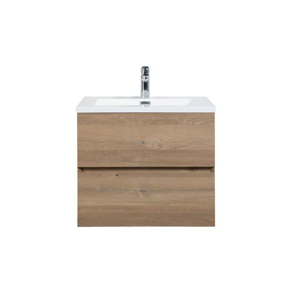 GEF Sadie 24-in Rough Oak Wall Mount Vanity with White Polymarble Top Single Sink with Metal Frame - KD