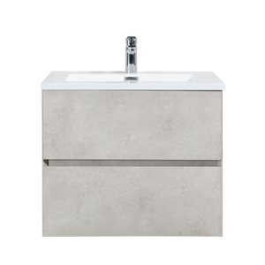 Meuble-lavabo mural Sadie par GEF 24 po gris avec dessus en polymarbre blanc et évier simple - KD