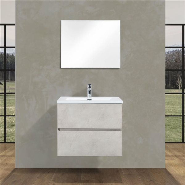 Meuble-lavabo mural Sadie par GEF 24 po gris avec dessus en polymarbre blanc et évier simple - KD