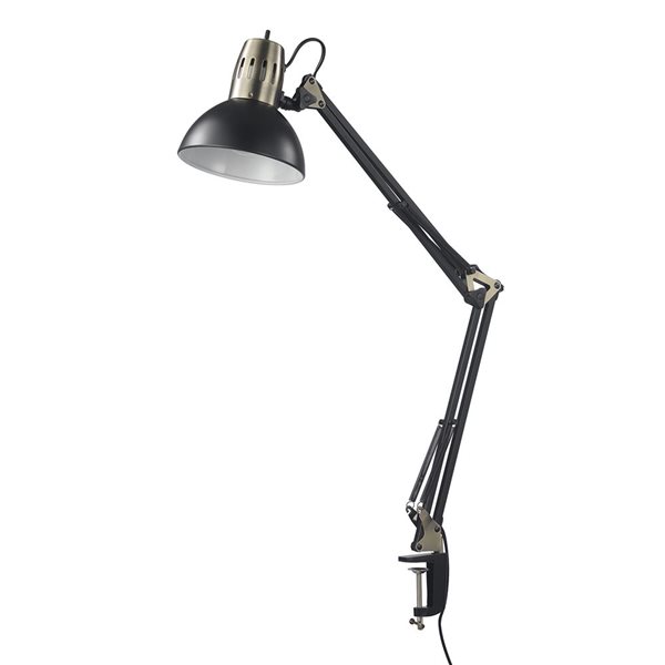 Lampe de bureau multi-articulations Globe Electric de 32 po avec pince en métal, noir mat