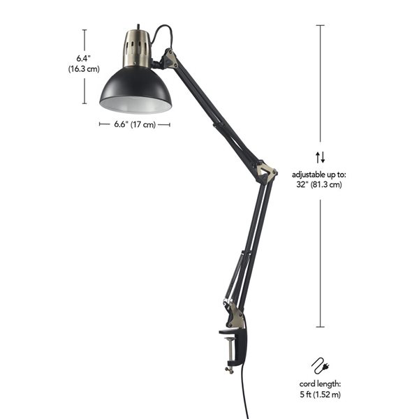 Globe Electric 32-in Matte Black Multi-Joint Desk Lamp with Metal Clamp