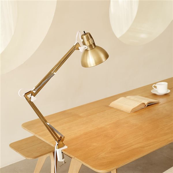 Globe Electric 32-in Matte Brass Multi-Joint Desk Lamp with Metal Clamp