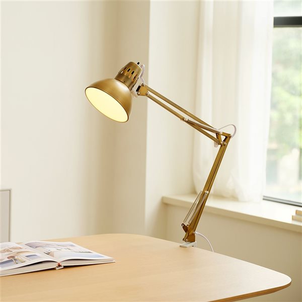 Globe Electric 32-in Matte Brass Multi-Joint Desk Lamp with Metal Clamp