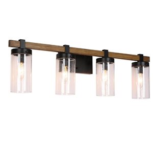 LNC 29-in 4-Light Matte Black and Wood Tone LED Farmhouse Vanity Light Bar