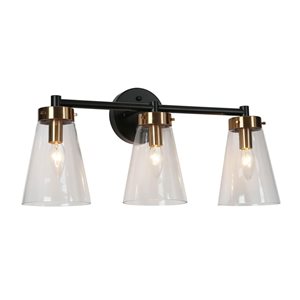 LNC Dinoe 3-Light Matte Black and Polished Gold Modern/Contemporary Vanity Light Bar