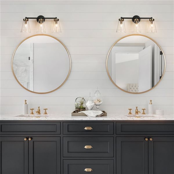 LNC Dinoe 3-Light Matte Black and Polished Gold Modern/Contemporary Vanity Light Bar