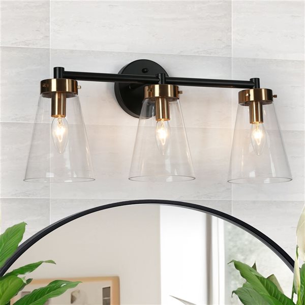 LNC Dinoe 3-Light Matte Black and Polished Gold Modern/Contemporary Vanity Light Bar