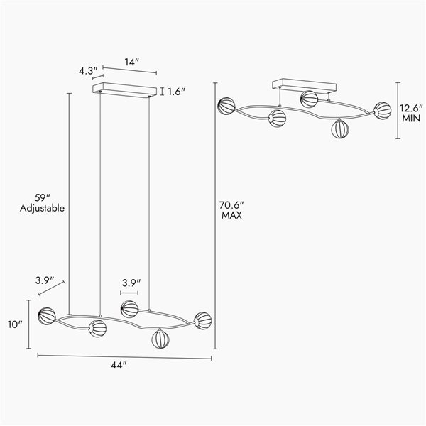 LNC 45-in 5-Light Plating Brass Embedded LED Bulb Modern/Contemporary Linear Hanging Kitchen Island Light